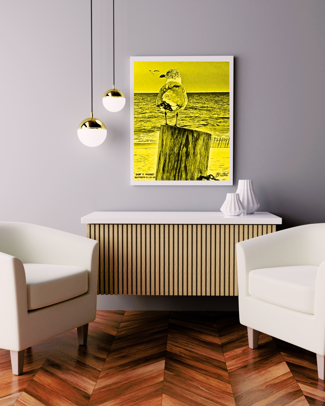 DON`T WORRY/ MATTHEW 6: 25-26/ MUSTARD / WHITE FRAME
