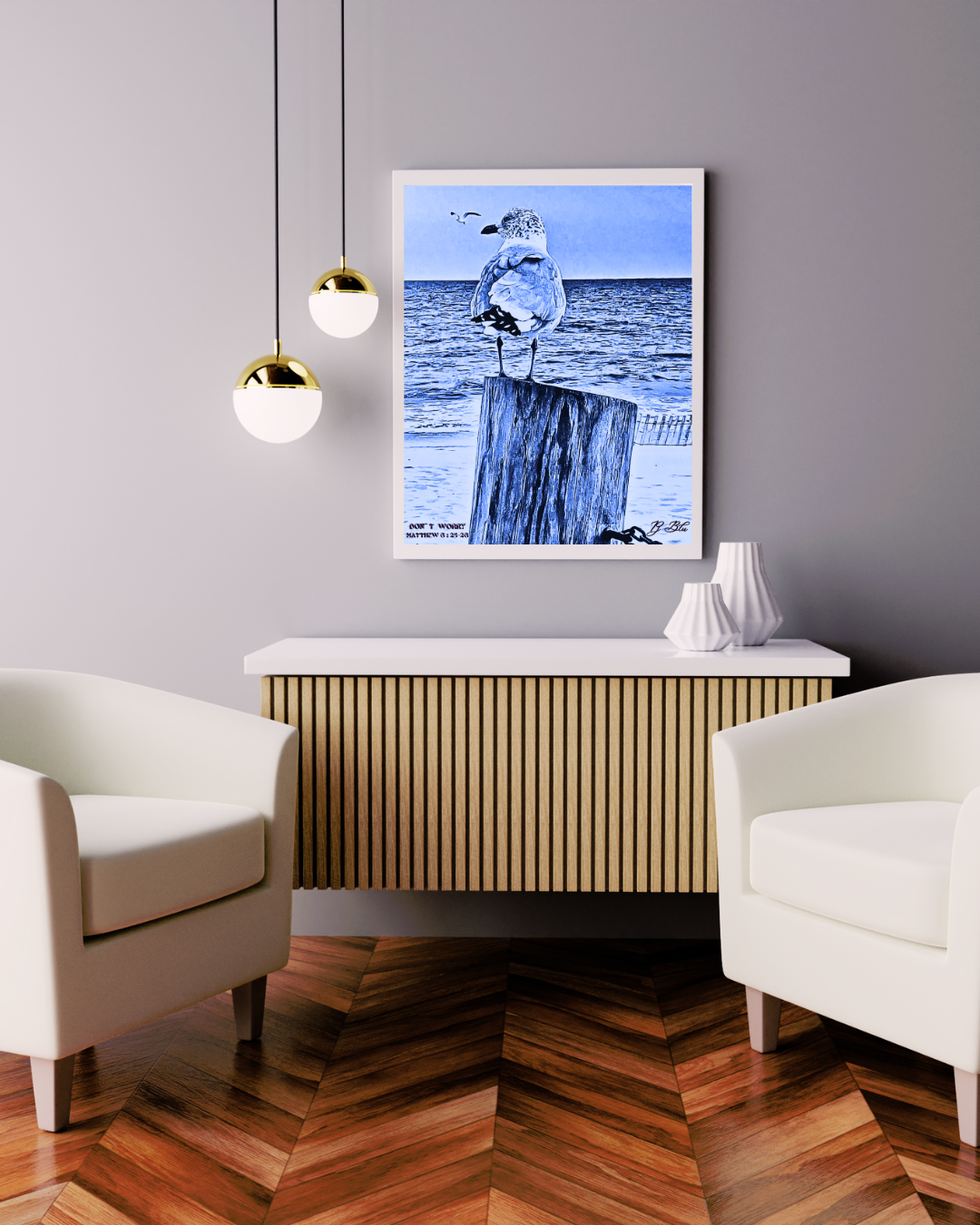 DON`T WORRY / MATTHEW 6:25-26 / BLU / WHITE FRAME