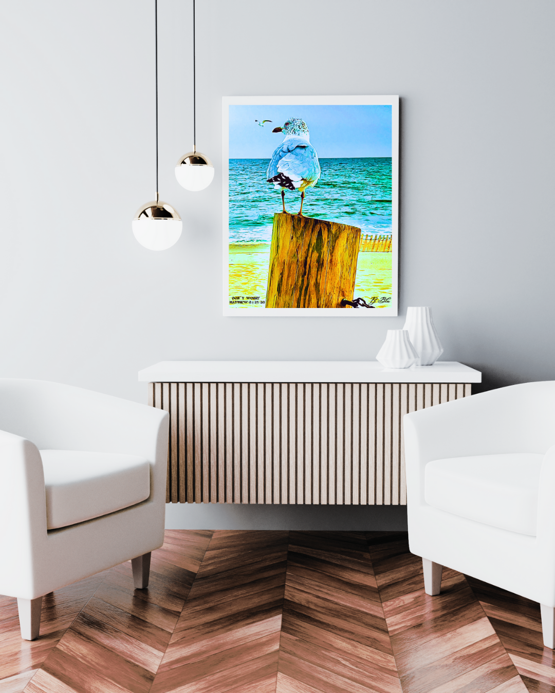 DON`T WORRY/ MATTHEW 6:25-26/ ORIGINAL/ WHITE FRAME