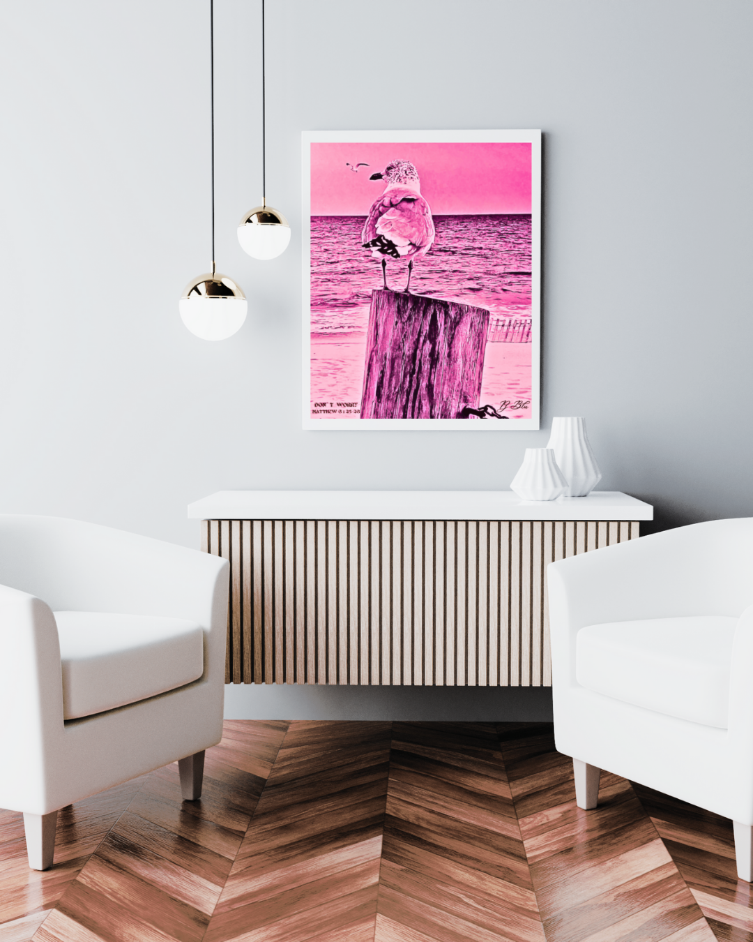 DON`T WORRY/ MATTHEW 6:25-26/ PINK/ WHITE FRAME