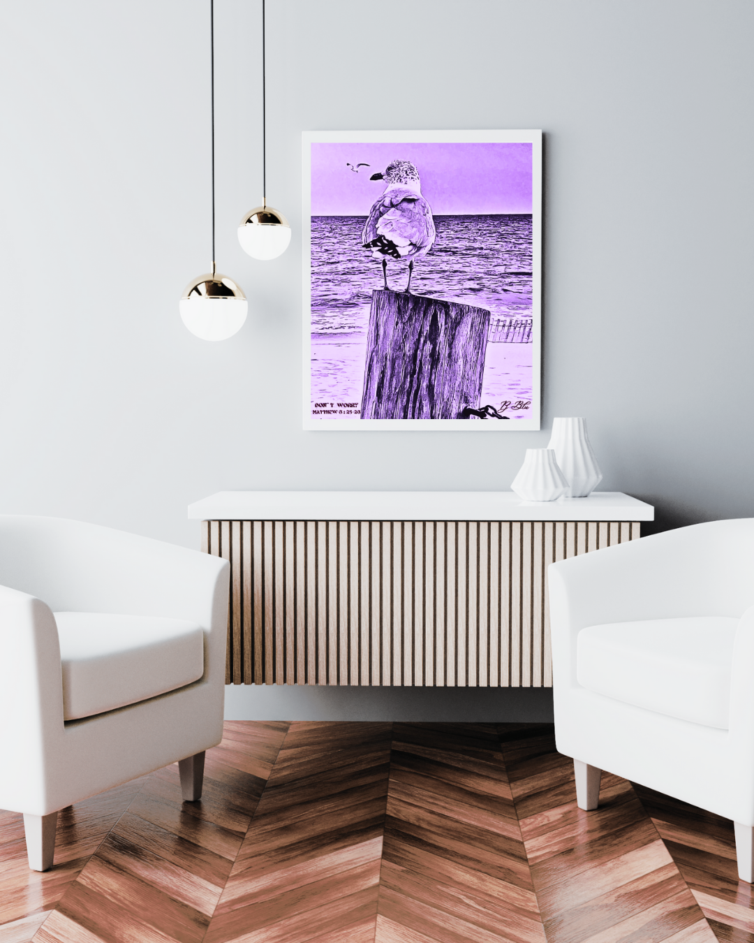 DON`T WORRY/ MATTHEW 6:25-26/ AMETHYST / WHITE FRAME