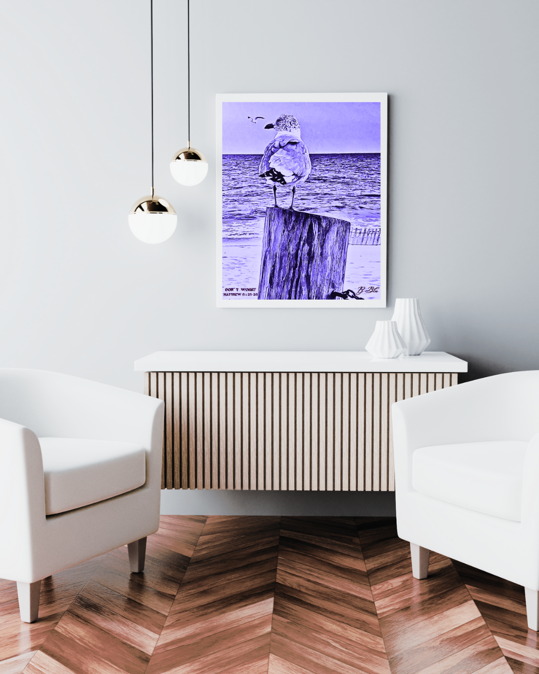 DON`T WORRY / MATTHEW 6: 25-26/ LAVENDER / WHITE FRAME