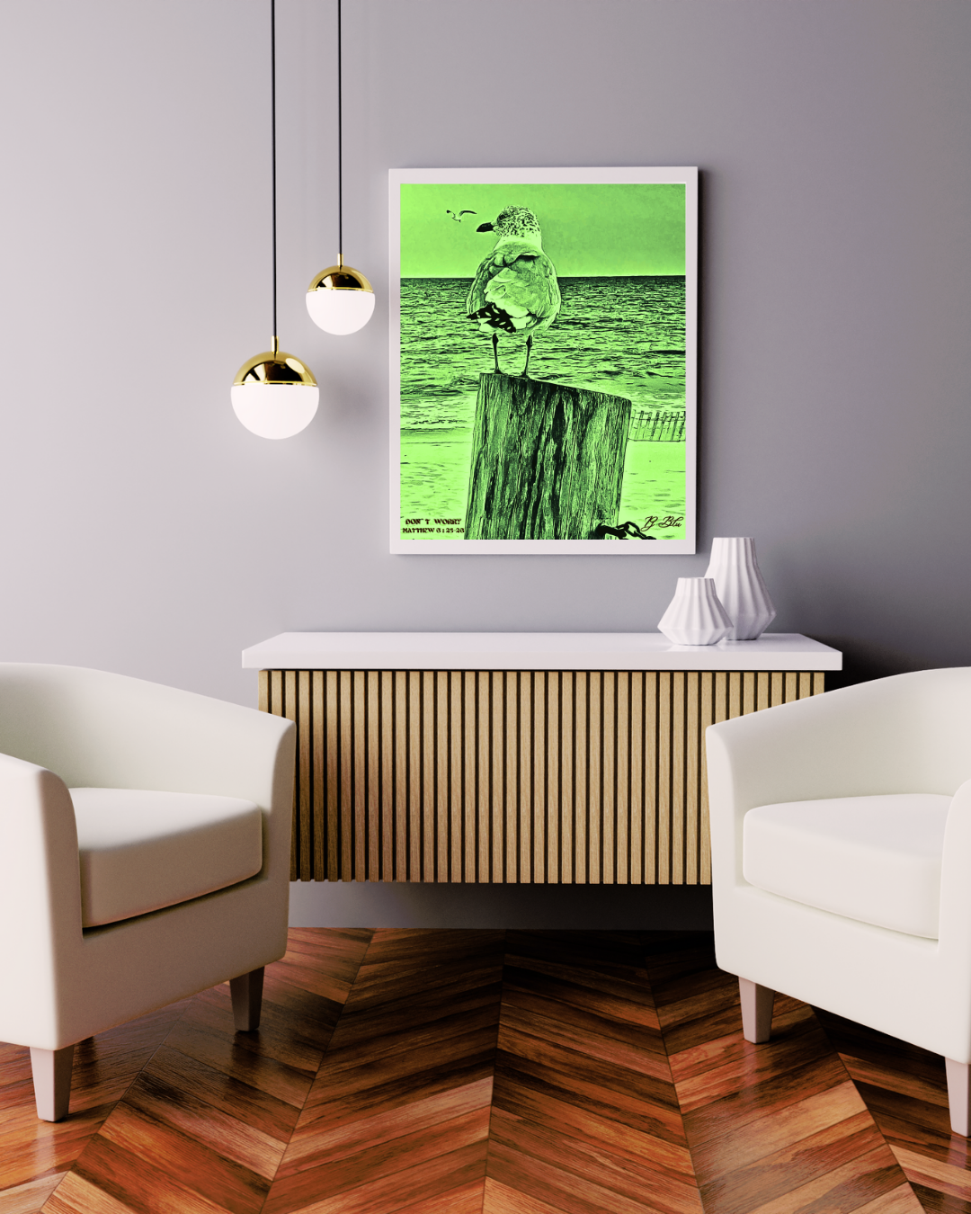 DON`T WORRY / MATTHEW 6: 25-26 / GREEN / WHITE FRAME